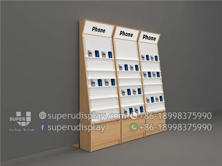 Fashion Customized Adjustable Phone Component Electronics Accessories Display Stand Mobile Phone Wall Display Shelf with Storage