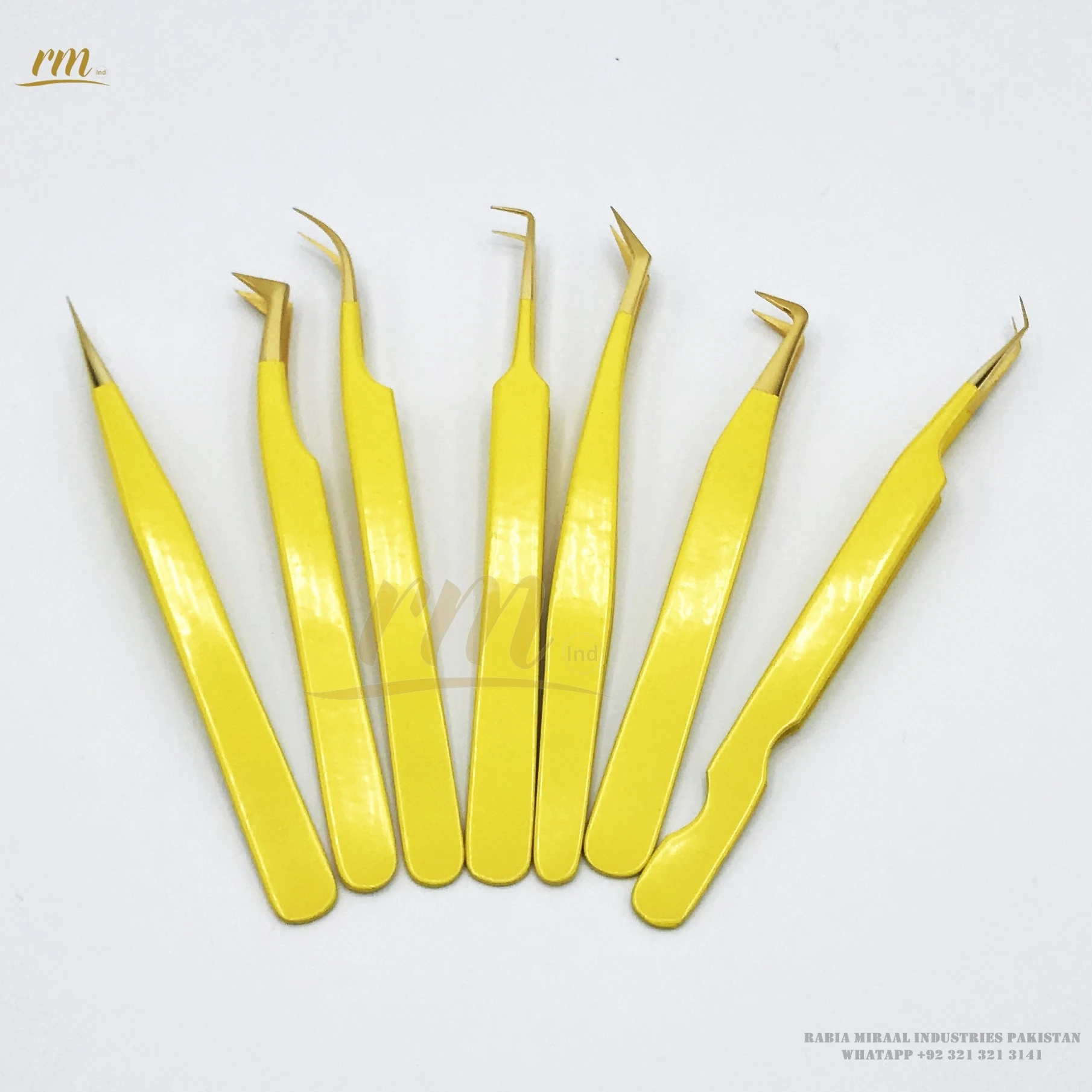 Professional Eyelash Extension Tweezers Custom Logo Packing Dolphin Shape Butter Yellow Shiny Gold Fiber Stainless Steel Plain