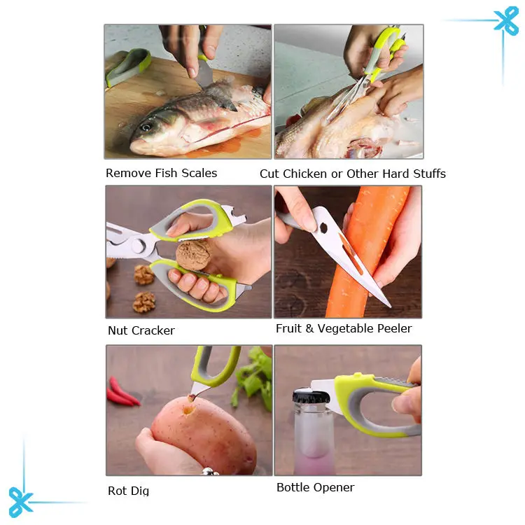 Wise Mama Magnetic Holder Kitchen Shears Detachable Chicken Meat Vegetable Fish Herb Poultry Heavy Duty Kitchen Scissors