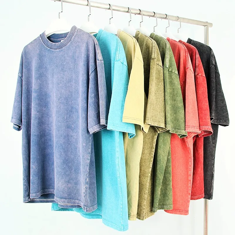 Mens clothes oversize tshirt heavyweight cotton blank acid wash t-shirt custom graphic vintage t shirt