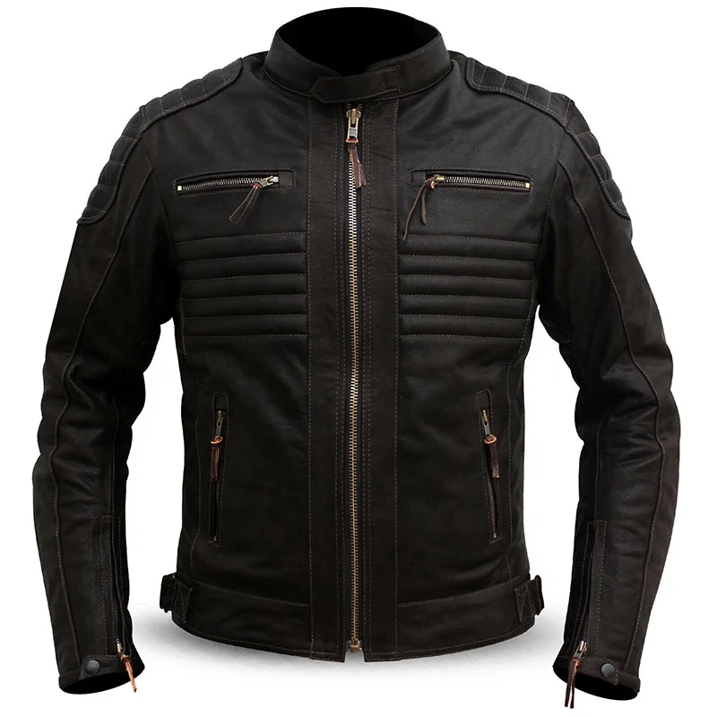 Men Genuine Leather Protective Motorbike Motorsports Racing Perforated Motorcycle Jackets