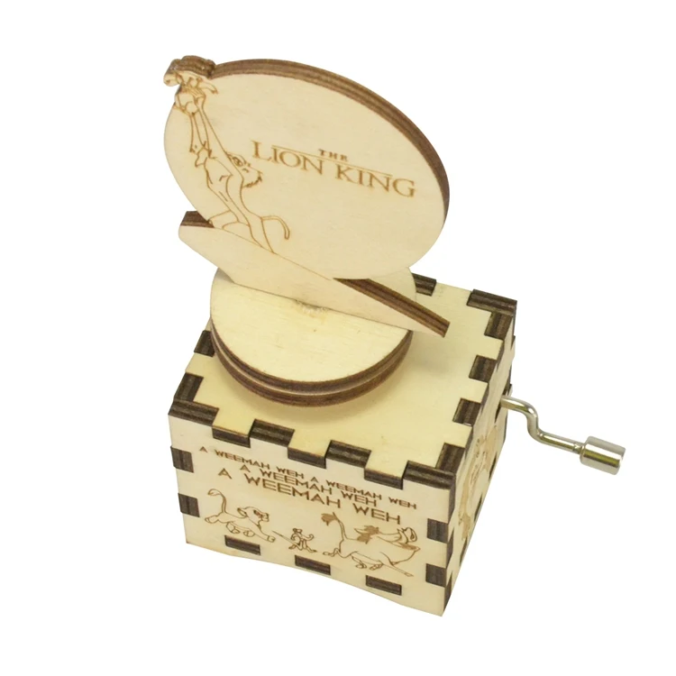 Wooden hand crank top part rotating music box lion king