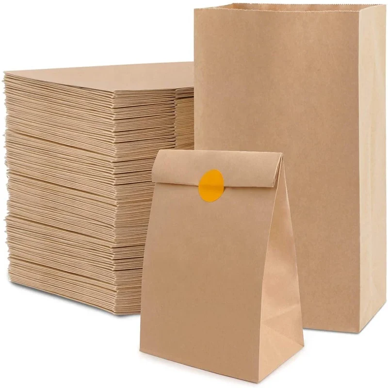 Customize  Kraft Paper Packaging Bags 3.5 x 2 x 6.7 inch Durable Brown Paper Snack Bag Small Cookie Party Favor Bags