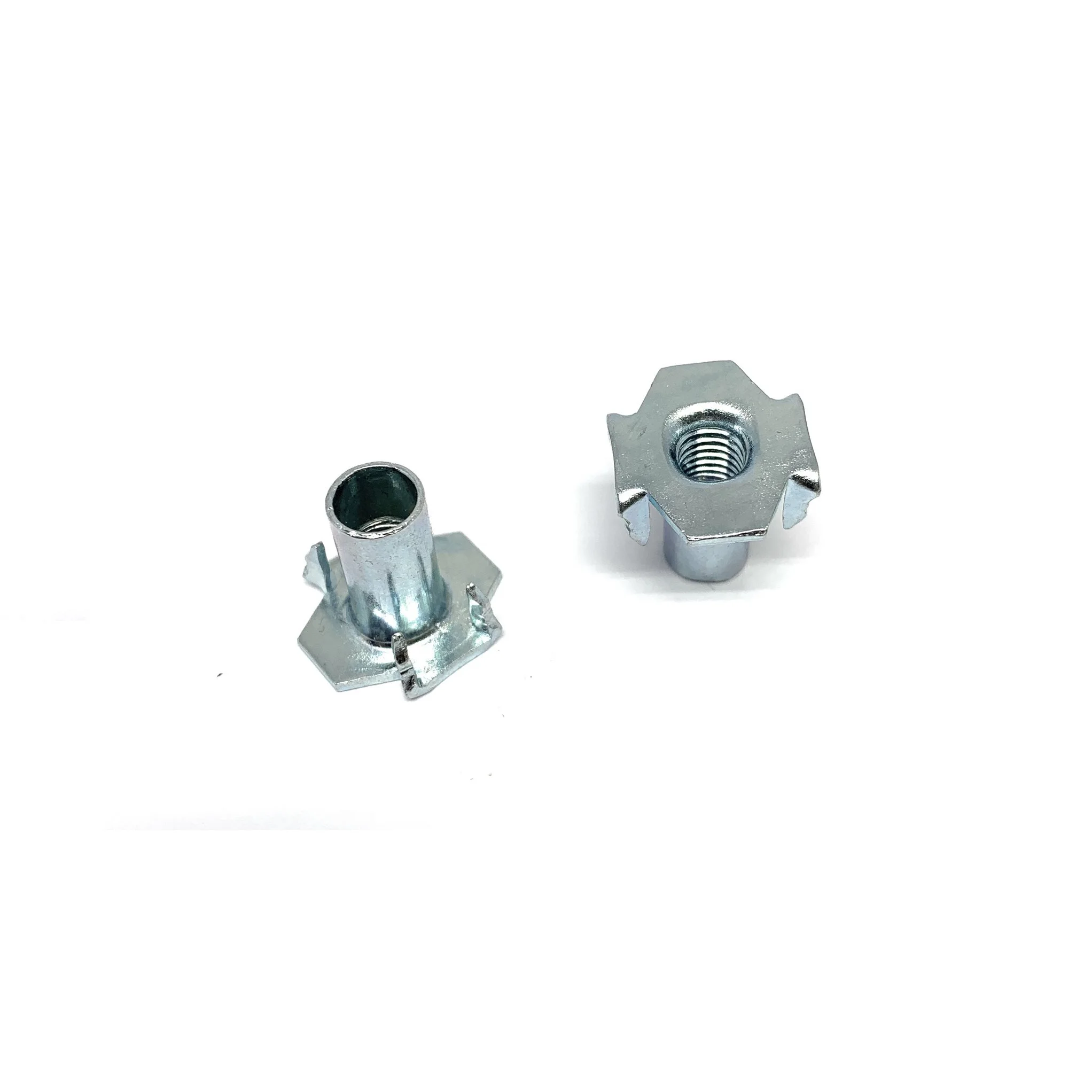 4 Prongs Steel Riveting T-Nut DIN Certified M5/M6/M8 with Zinc Plating/Galvanized Finish for Wood Furniture Industries
