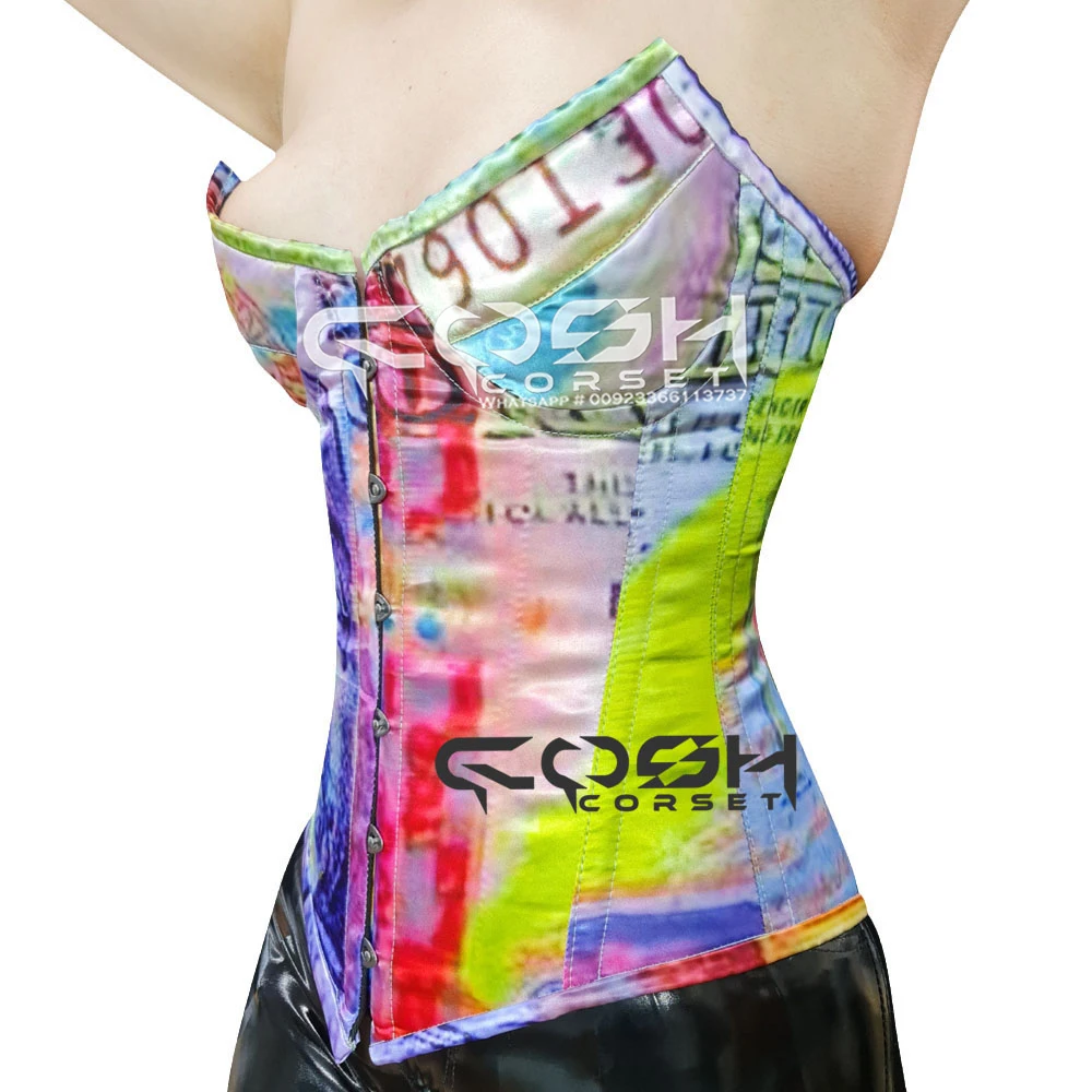 COSH CORSET Overbust Steelboned Customized Digital Printed Sublimated Satin Pointy Cup Corset Wholesale Fashion Wear Corset Top