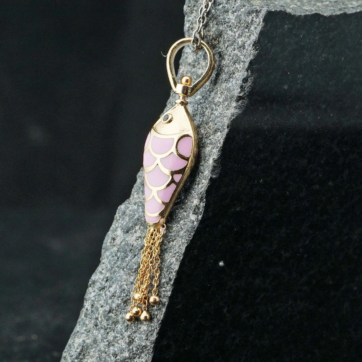 Ruby Eyed Baby Pink Eanmel Solid 14k Yellow Gold Designer Fish Charm Pendant Jewelry Wholesale