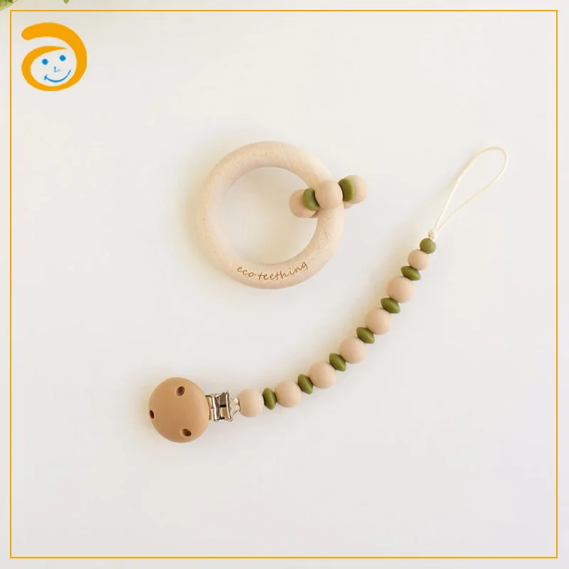 Food Grade Wooden Baby Toys Silicone Chew Teether Gift Set