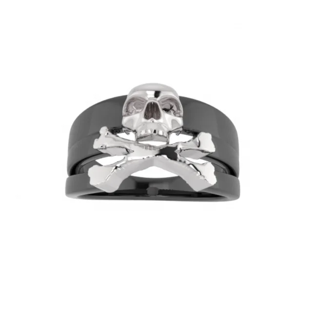 High Quality Black Silver Skull Ring Punk Design Style Made In Italy Italian Handmade Jewels Unisex Gothic Ring