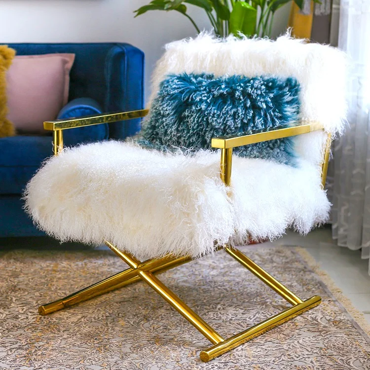 Comfortable Home Design Leisure Fluffy Cosy White Lamb Fur Luxury Sheepskin Chair