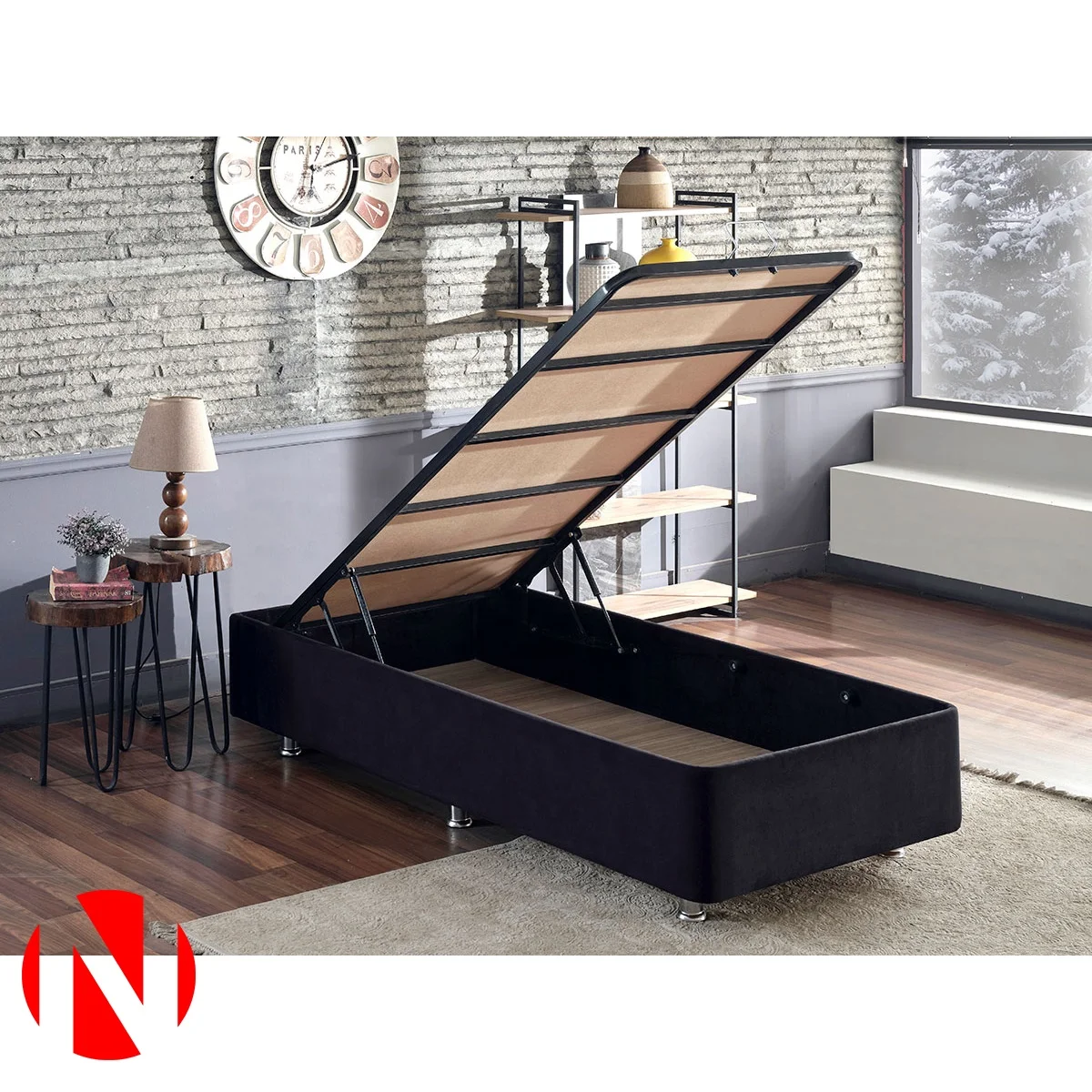 Ottoman Base Only Single Bed with Storage fabric or Home Furniture Bedroom Furniture Hotel made by NIRON yatak