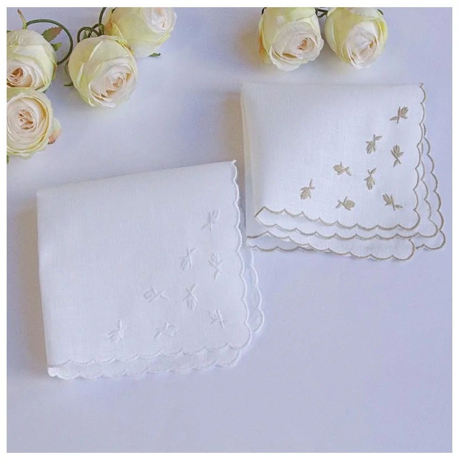 Embroidered handkerchief rose handkerchief luxury linen handkerchief