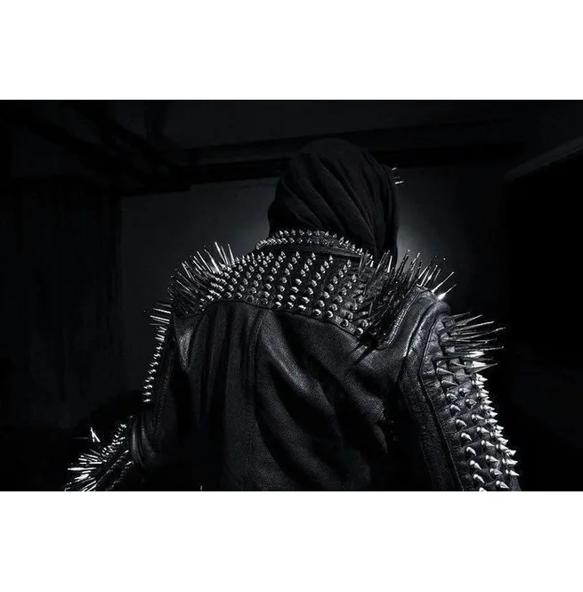 
Men Black Multi Studded With Long Spike Rocker Punk Style Biker Jacket 