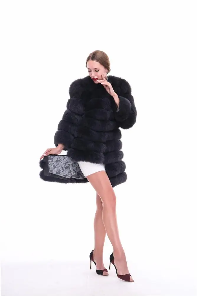 
Winter Casual Style Ladies Black or Silver Color Natural Real Fox Fur Coat 