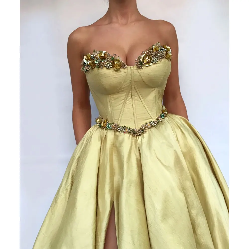 New Arrival Satin Fabric Evening Dress Patterns Ball Gown Elegant Lace Luxury Evening Gown