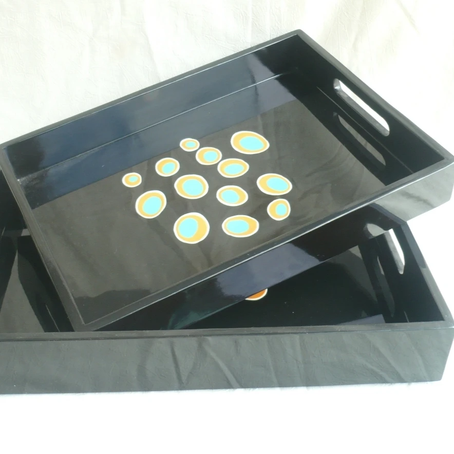 Squared Serving tray Lacquered Wooden tray with handles Tray serving