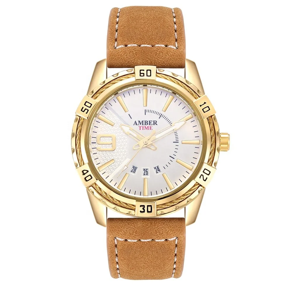 Amber Time Cow Leather Band Men Watch 2020 Fashion 3 Atm Luxury Custom Men Watch Wristwatches