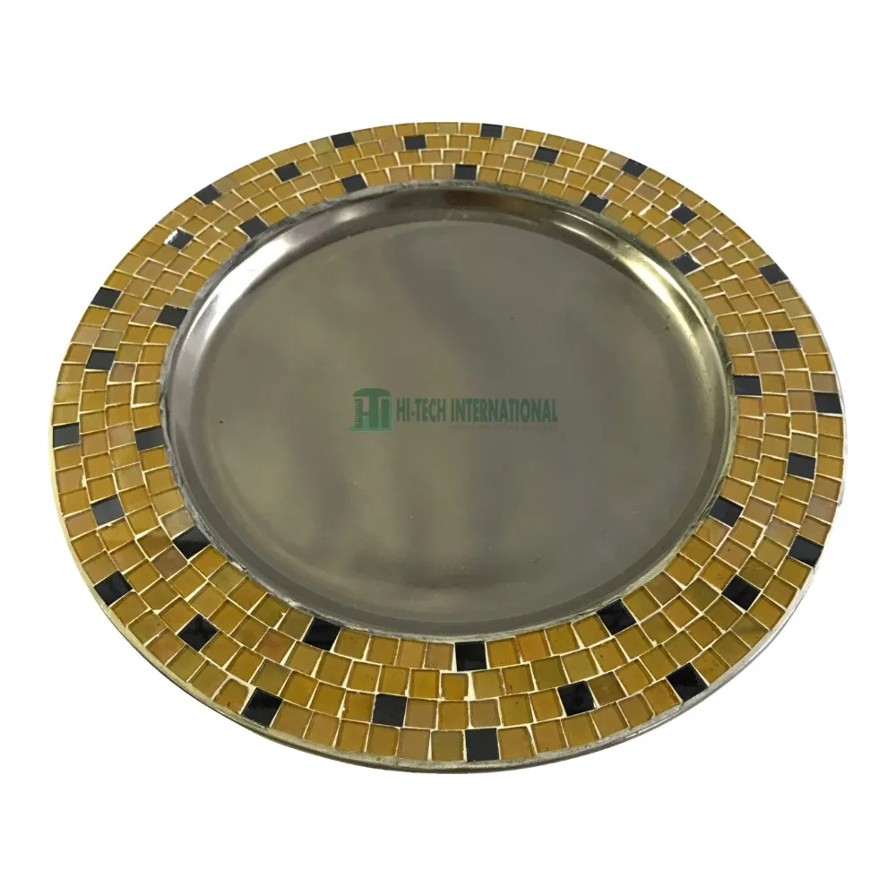 Mosaic Design Border Charger Plates - Metal - Iron - Tin - Under Plate - Dishes - Round - Handmade - Hi-tech International