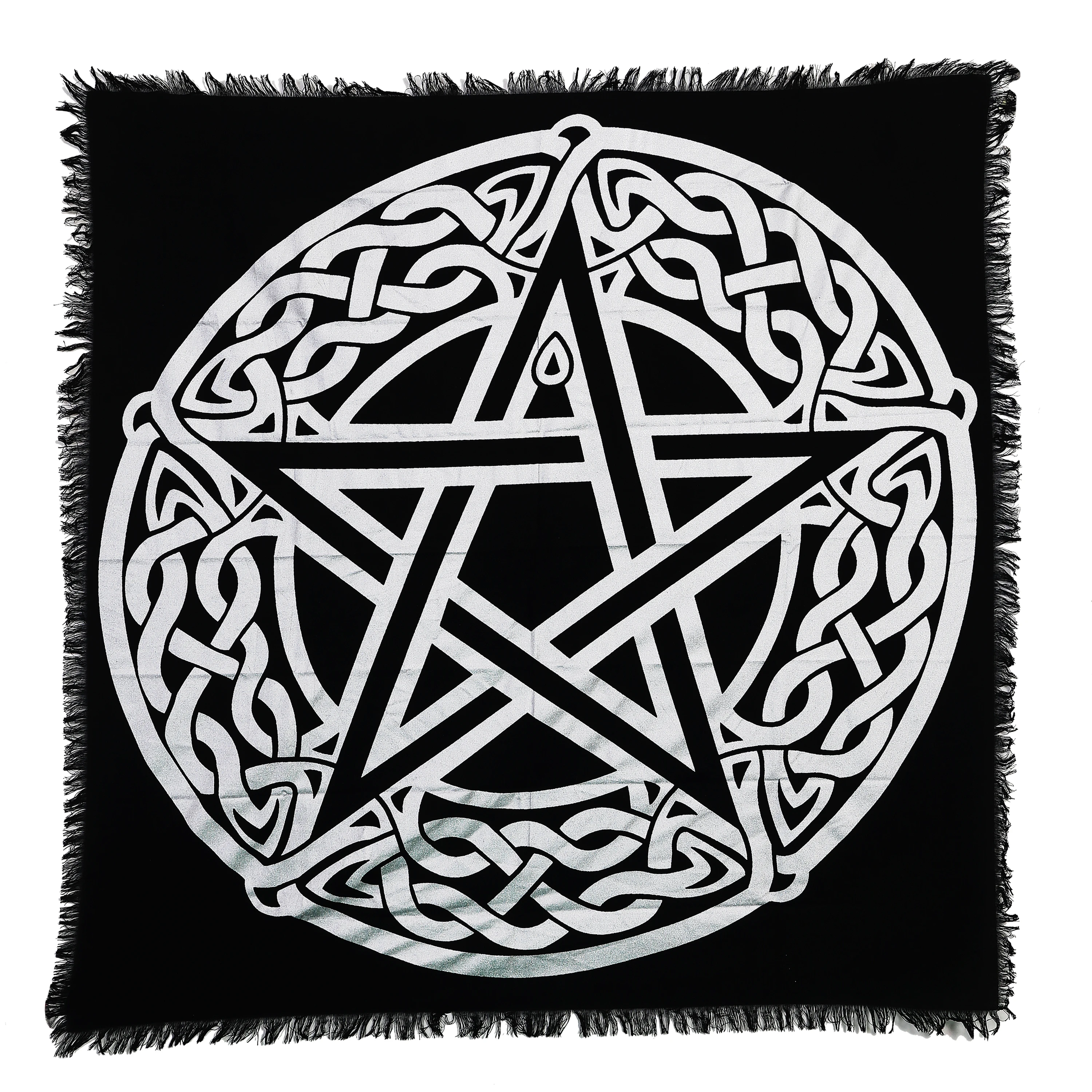 Table Cloth Altar Cloth Celtic Pentagram Black Silver Spiritual Square Shape 24 X 24 Inches