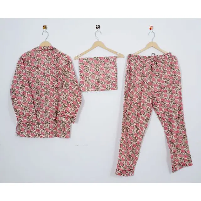 Indian Handmade Cotton Night Shut Women Pants Shirt Nightwear Pajama Set Floral printed cotton pyjama set Bridesmaid Gifts