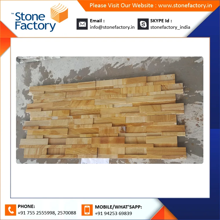 Premium Quality Custom-Size Sandstone Ledger Panel Wall Tiles Leading Indian Supplier Teakwood Inspired
