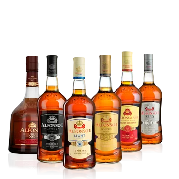 Hints of Fruits Ginger Honey Bottle in Full Golden Color Clear Bright American Oak Casks Alfonso I Platinum Brandy Alcohol
