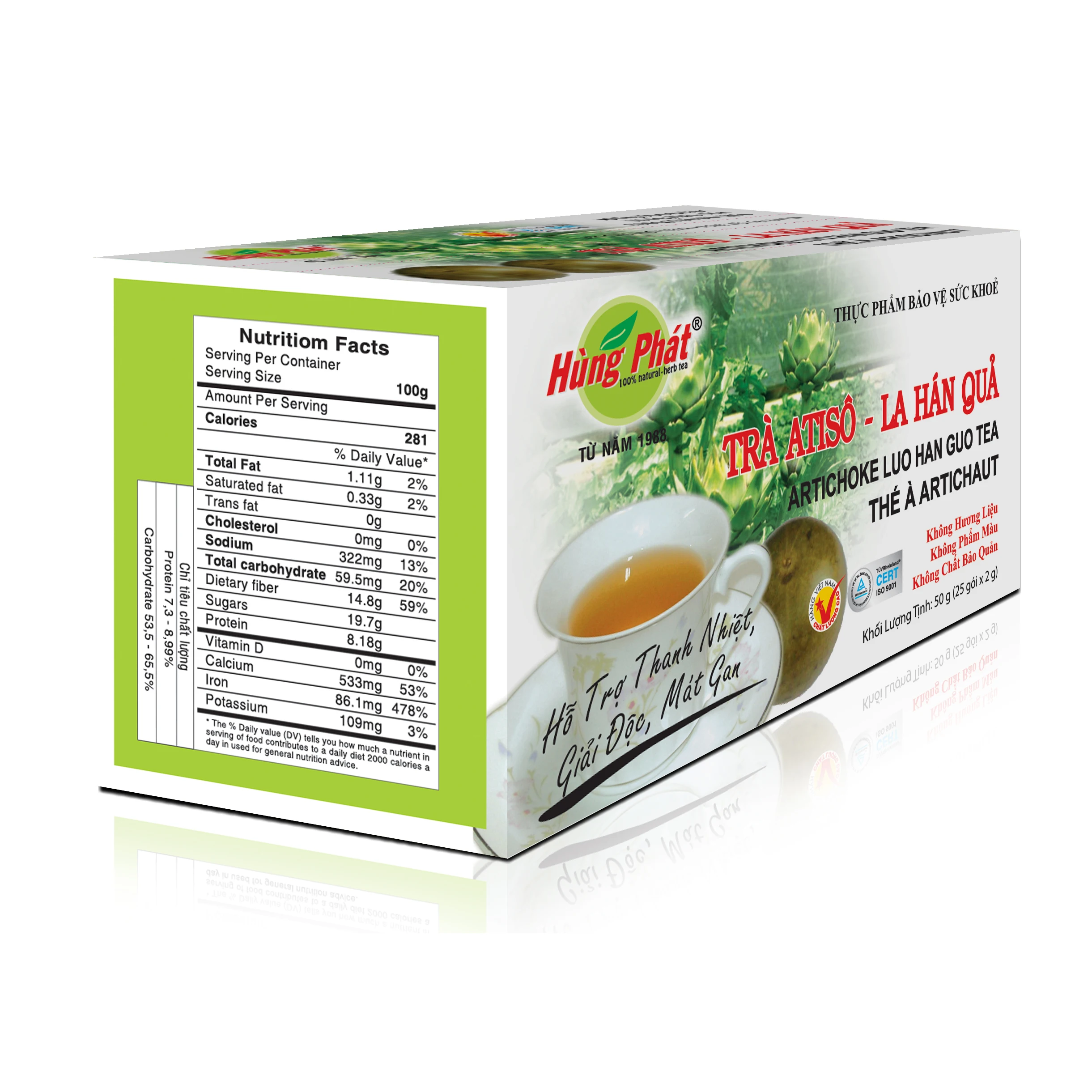 
ARTICHOKE LUO HAN GUO Tea Health Tea FLAVORED Organic Blended Fresh Bag ISO Sachet 