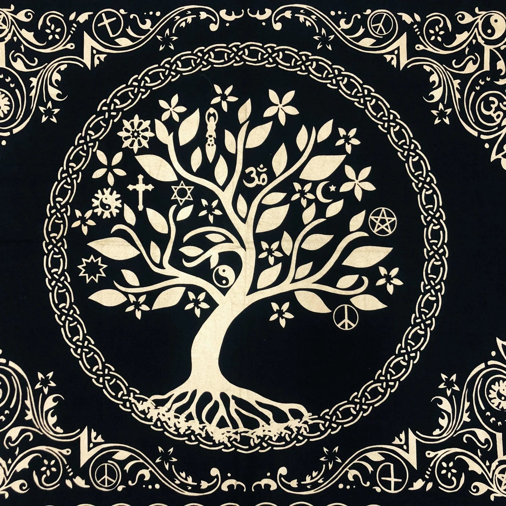 Altar Cloth Celtic Tree of Life Witchcraft Black Gold Table Cloth Square Altar Pagan Spiritual Celestial Deck Cloth