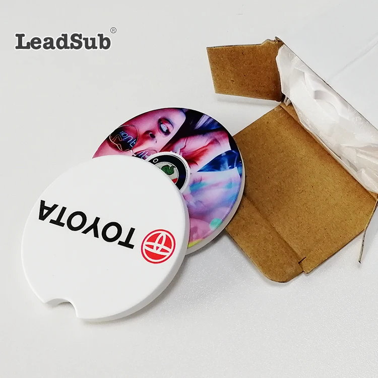 Leadsub white cup sublimation blank water absorbent round ceramic car coaster for gift