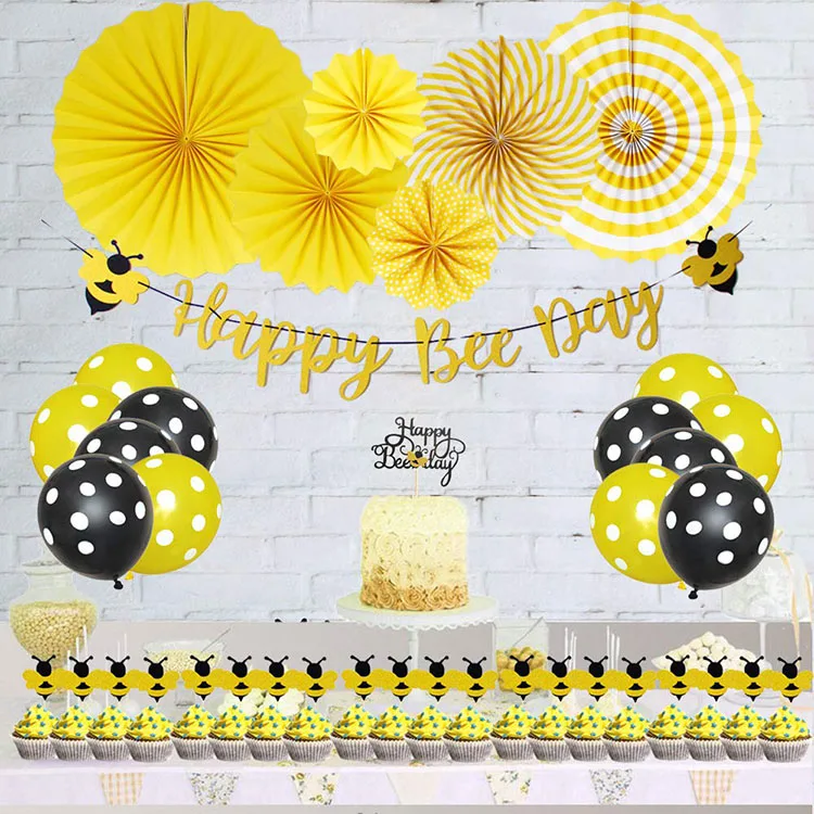 Nicro Happy Bee Day Banner Garland Party Kit Bumble Bee Baby Shower Decoration Supplies Set