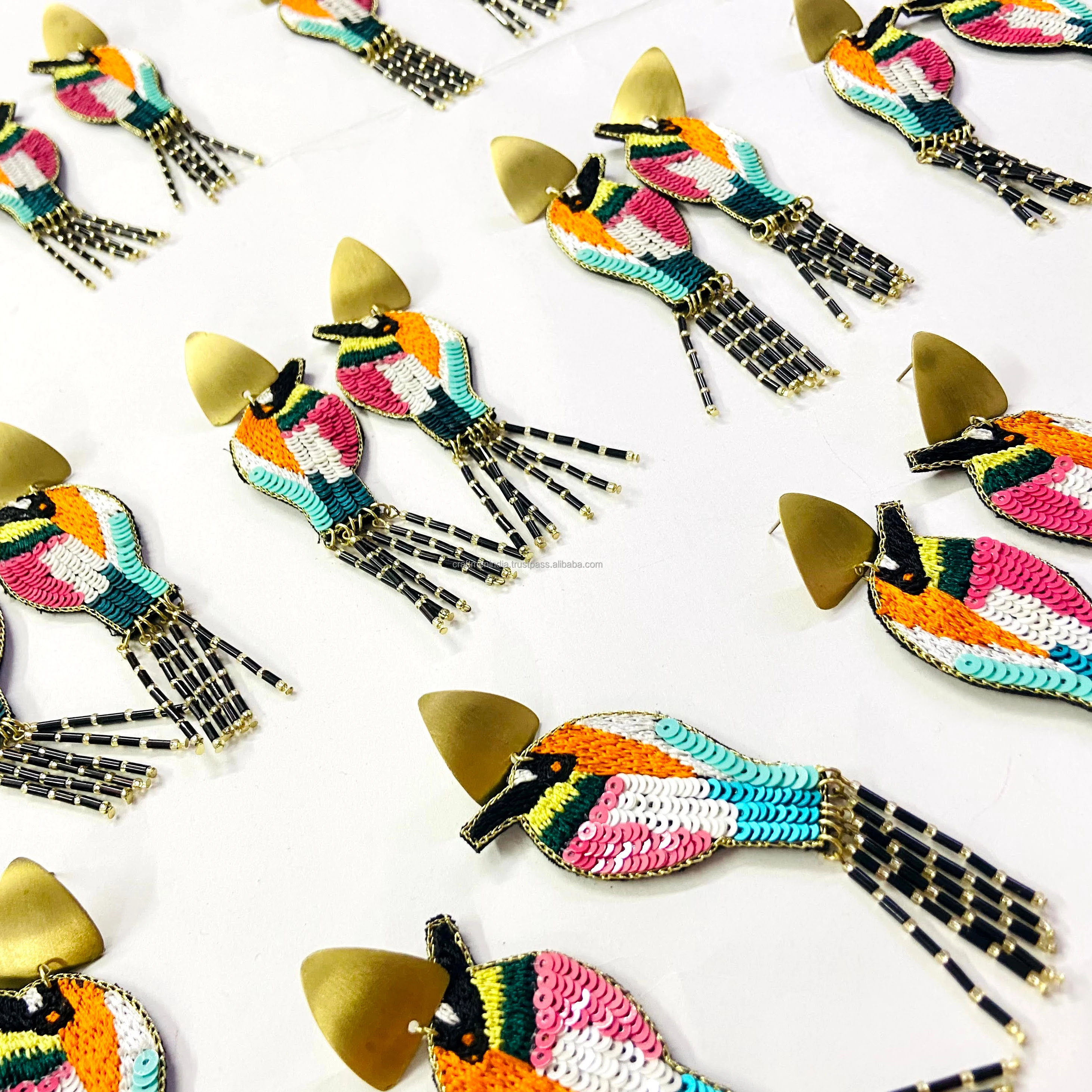 Handmade Beaded Scarlet Macaw Tropical Bird Fringe Earrings // Nickel-Free, Lightweight, Sterling Silver// Statement, Rainforest