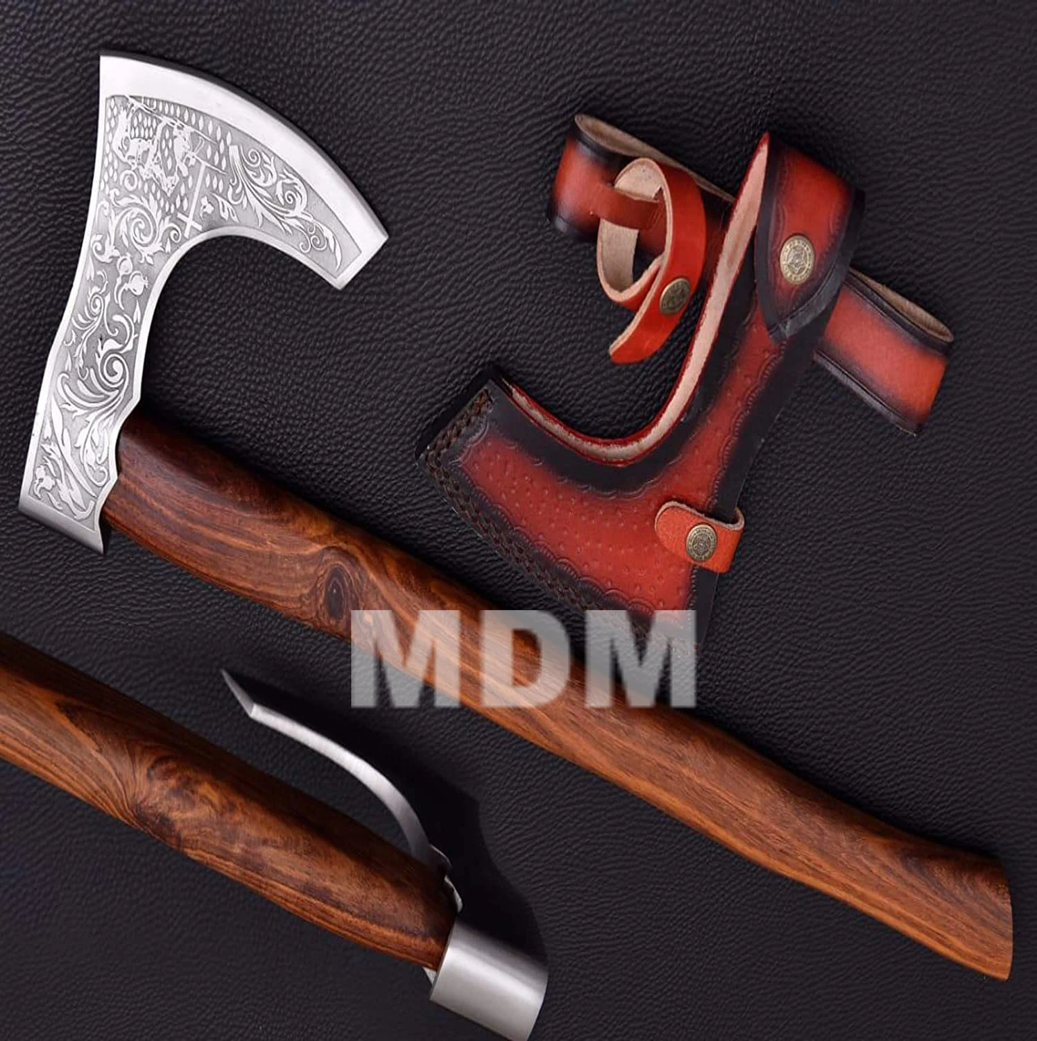 Viking Axe - Custom Handmade Stainless Steel Axe Gorgeous - Solid Rose Wood Handle with Leather Sheath