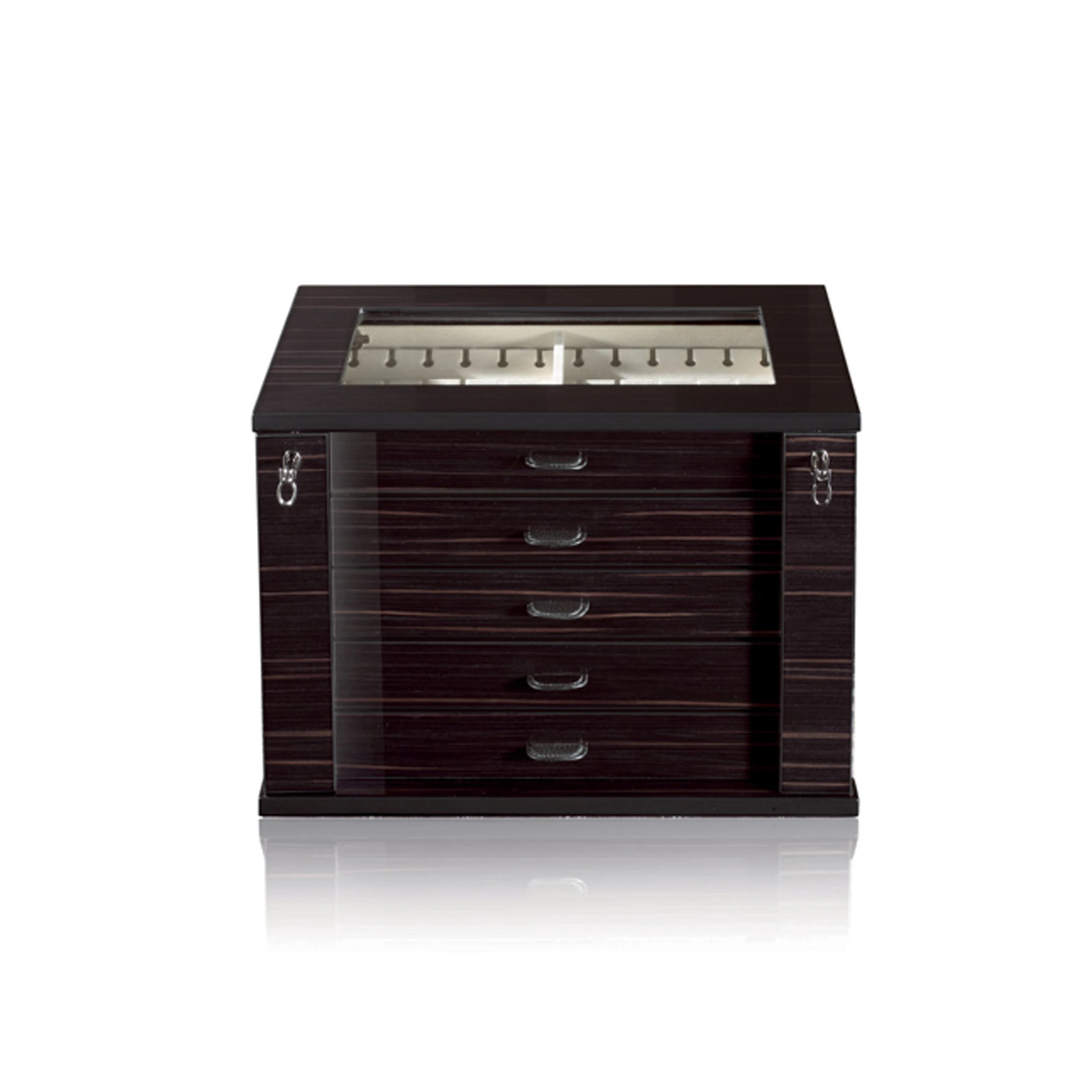 Chest in polished ebony, lockable, for 54 pairs of cufflinks,  extendable to 90 pairs. Cufflinks