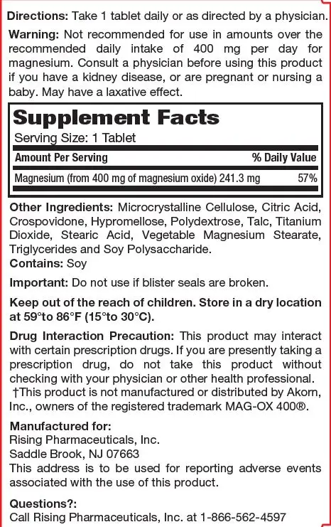 MAGnesium Oxide 400mg - Elemental Magnesium Dietary Supplement - 100 count Tablets