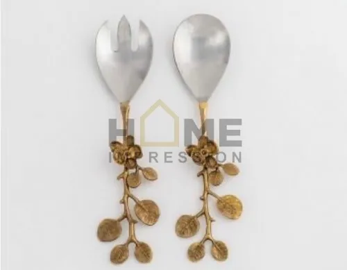 Set Of 2 Flower Branches Metal Cutlery Set Gold Color Handle Cherry Blossom Luxury Flatware Set High Quality In Affordable Price
