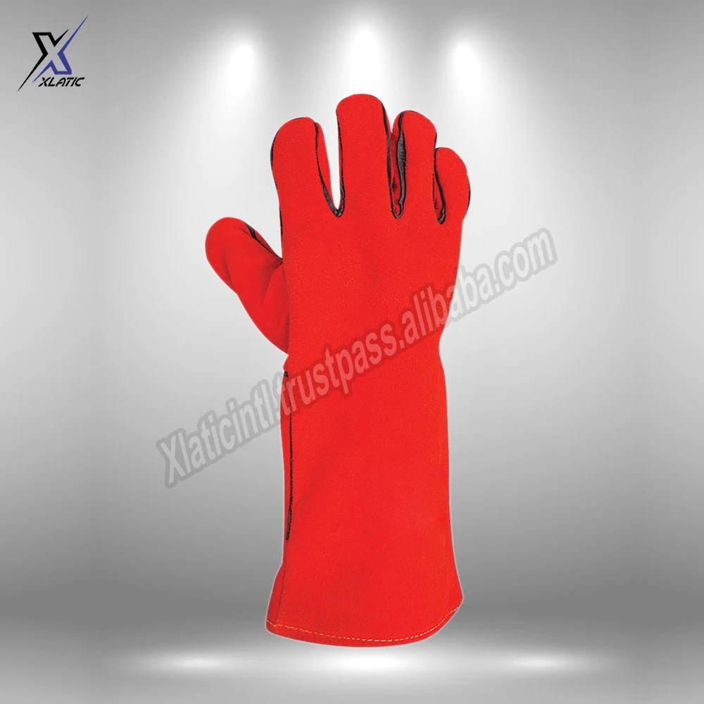 Перчатки для сварочных работ мужчин перчатки серого цвета с длинными манжетами сварки камина ручные из спилковой коровьей кожи оптовая продажа