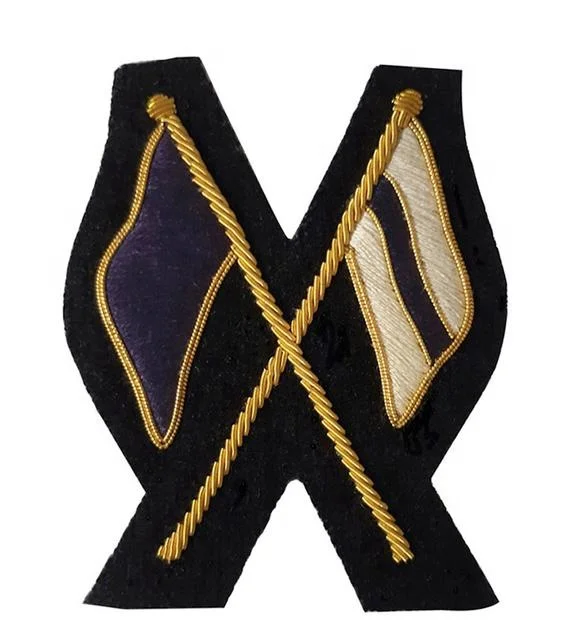 
Flags Crossed Signals Dress Wire Blazer Badge Hand Embroidered Gold Bullion Wire 