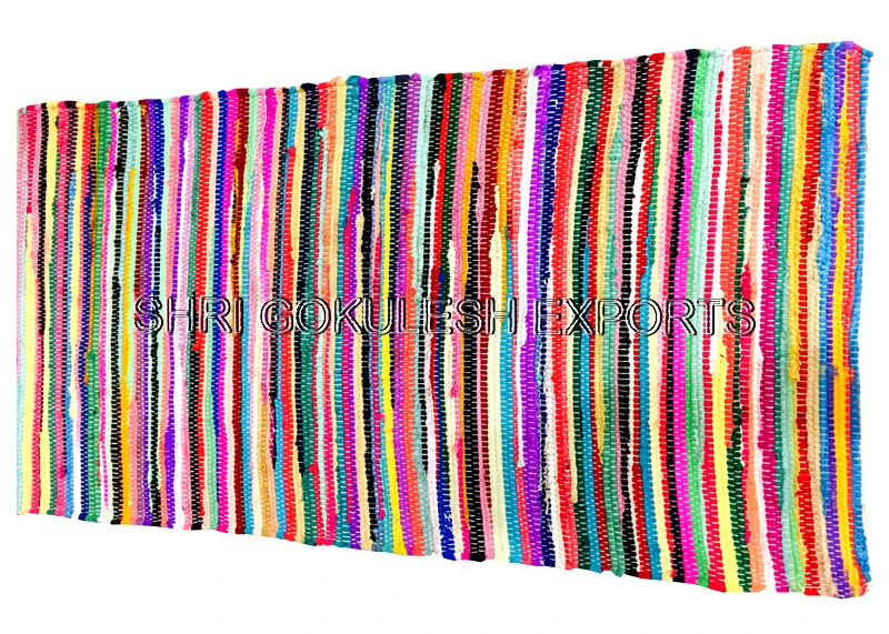 Latest 2021 Indian Handloom Double sided use Abstract modern design 100% Cotton chindi Rag Rugs