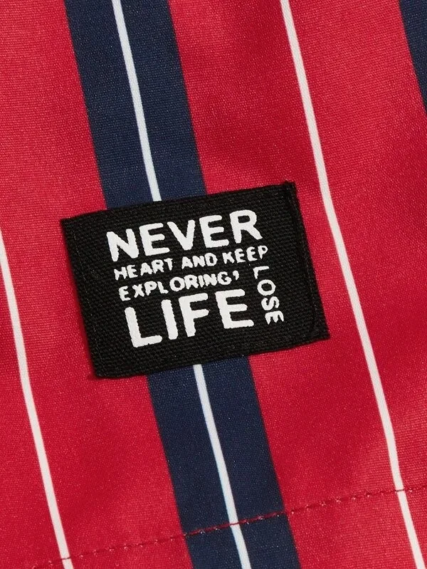 Men Slogan & Striped Shorts Wholesale Custom Design Casual Workout Side Pockets Mesh Running Cargo Shorts For Men