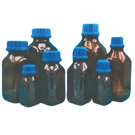 Amber Square Bottle with PP screw Cap and LDPE pouring ring 100ml 250ml 500ml 1000ml