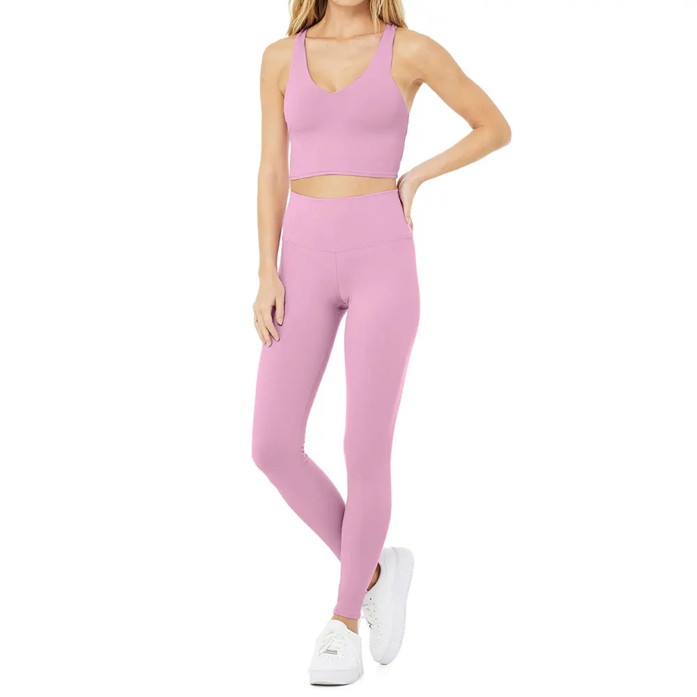 High Waisted Workout Leggings Active Wear Body-building Exercise Seamless 2pcs Yoga Set Women