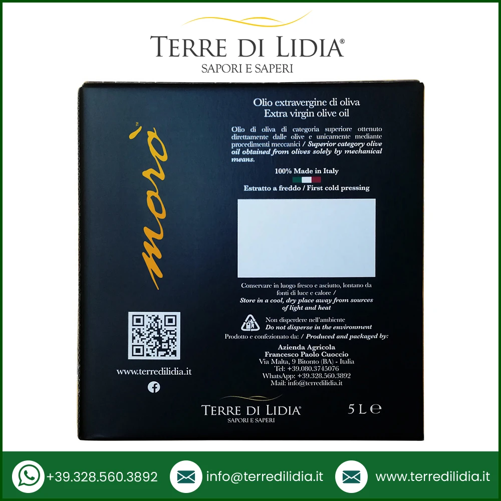 Best in Class 100% Made in Italy Italian Extra Virgin Olive Oil Bag in box Moro 5 L