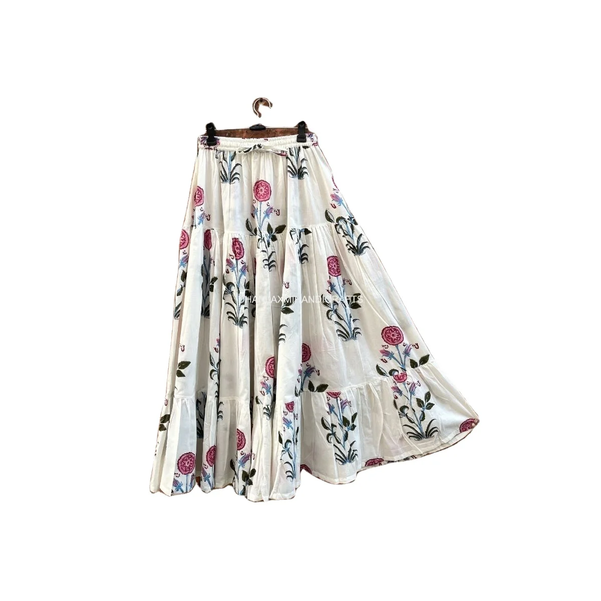 Boho Floral Hand Block Printed Maxi Indian Tunic Women Skirt Design Bohemian Style Cotton Long Wear Skirts