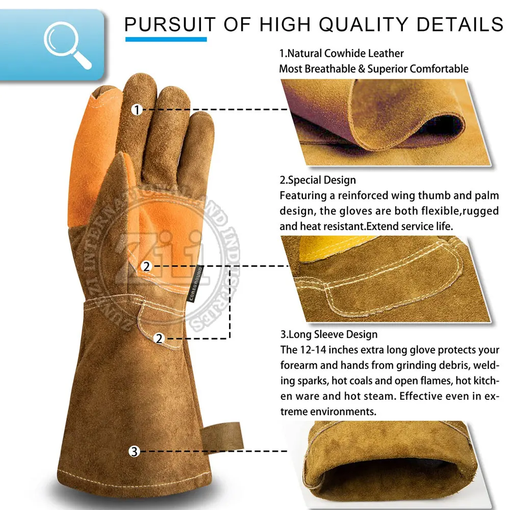 Work Wear Heat Protection Leather Welding Gloves Factory Manufacturer Custom Made Welding Gloves