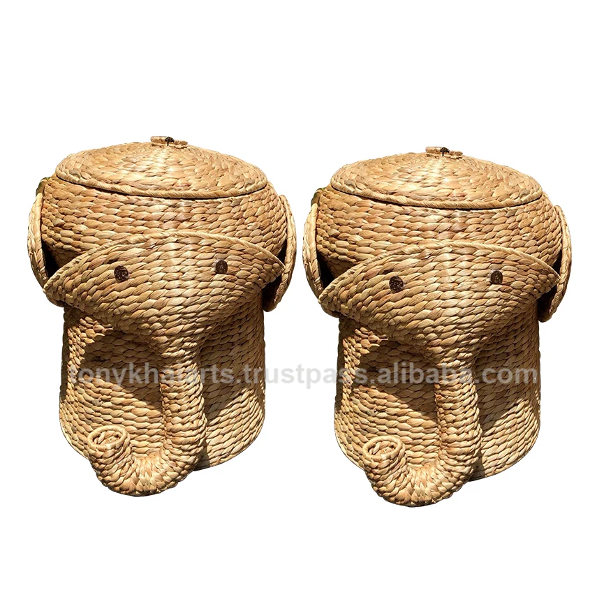 Elephant Hamper Storage Basket Hot Trend Eco- Friendly Handmade Storage Seagrass Wicker Animal Water Hyacinth