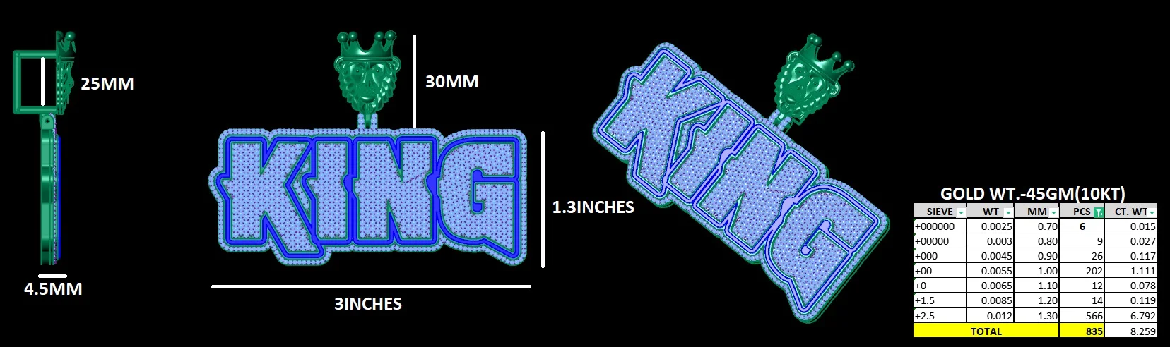 ENAMEL 3D KING PENDANT 10KT YELLOW GOLD WITH EF VS NATURAL DIAMOND WITH CUSTOM LOGO ON BACK 3D ENAMEL ON BAIL