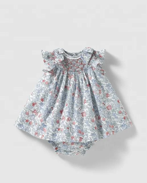 Printed cute Baby Smoked toddle Handmade  Beautiful 2 pcs Set dress - 2023