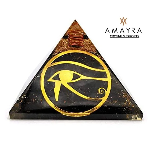 Orgonite HANDMADE INDIGO GABRO PYRAMID WITH CHARGE GOLDEN POINT || From Amayra Crystals Exports