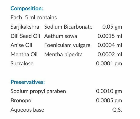 Herbal baby gas and colic reliever gripe water for indigestion colic flatulence with bicarbonate sodium dill seed anise oil