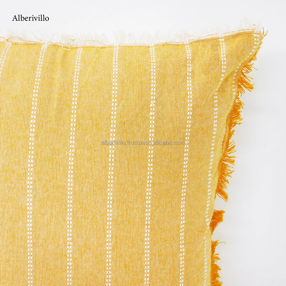 Foldable Woven Cushion Cover Yellow Dobby Striped Handmade Pillow Cover Square Sofa Couch Boho Pillow Case from India