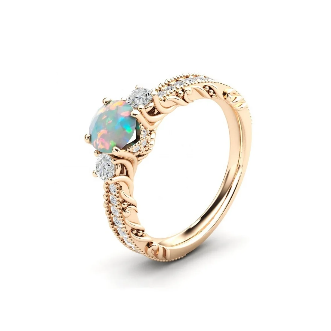 925 Sterling Silver Fire Ethiopian Opal Stone Round Engagement Ring Jewelry for Girl at Wholesale Factory Dealer Price Online